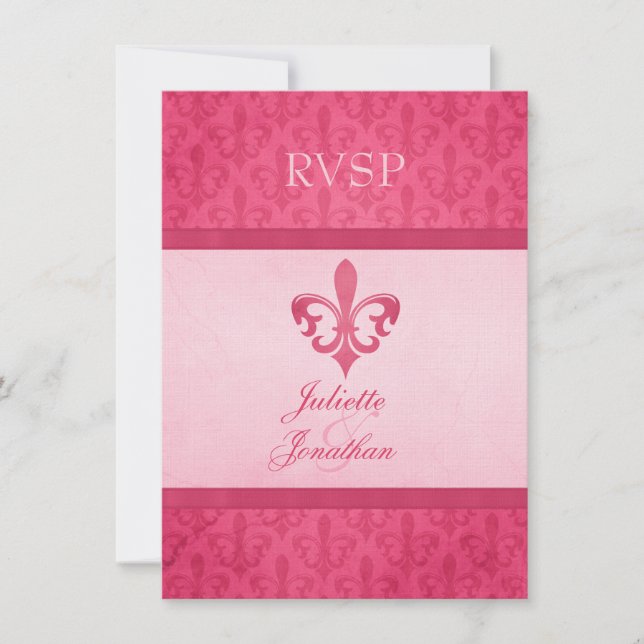 Invitation Réponse de mariage formel Fleur De Lis rose (Devant)