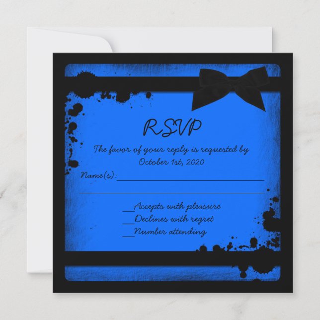 Invitation Réponse de mariage grunge ruban noir bleu néon (Devant)