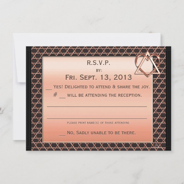 Invitation Réponse de mariage juif Art Deco Heart & Soul Copp (Devant)