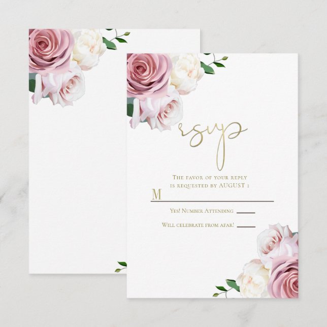 Invitation Réponse de mariage moderne avec verdure florale de (Devant / Derrière)