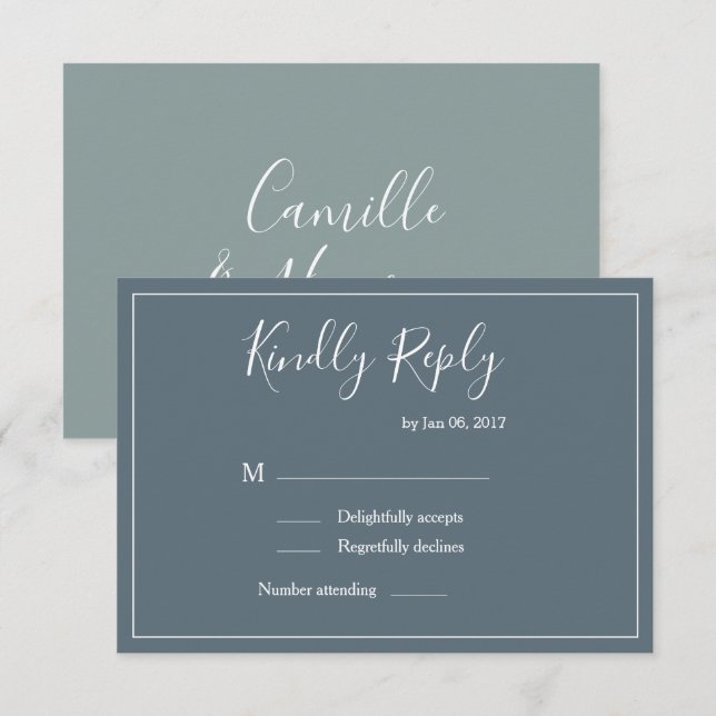 Invitation Réponse de mariage moderne élégante de type bleu v (Devant / Derrière)