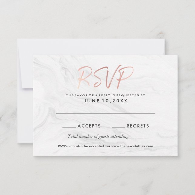 Invitation Réponse de mariage moderne en marbre blanc et or r (Devant)