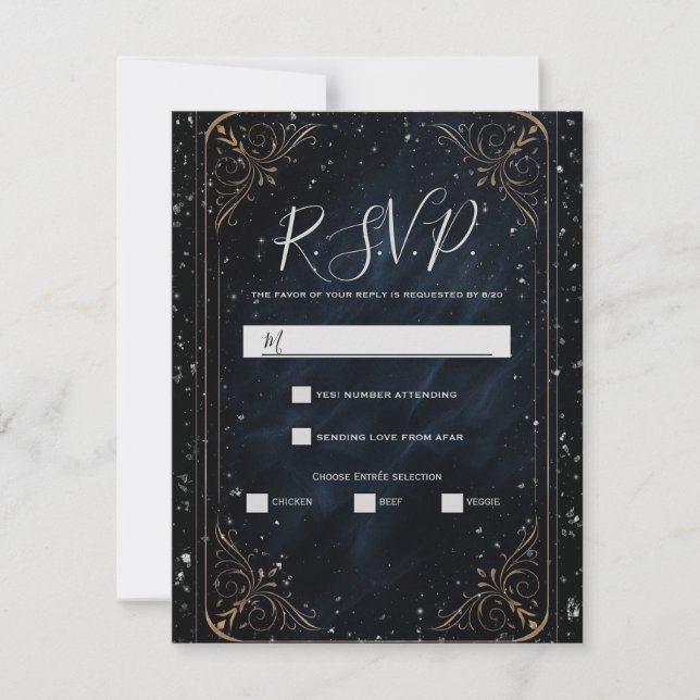 Invitation Réponse de mariage Obsidienne Oracle Minuit Élégan (Devant)