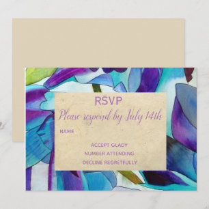 Invitation Réponse de mariage orchidées violettes bleues fleu