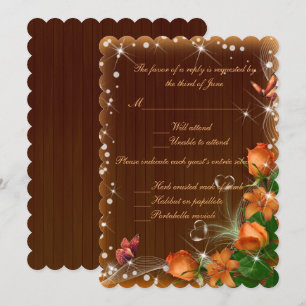 Invitation Réponse de mariage papillon floral en bois foncé r