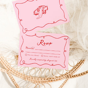 Invitation Réponse de mariage rose et rouge dessinée à la mai