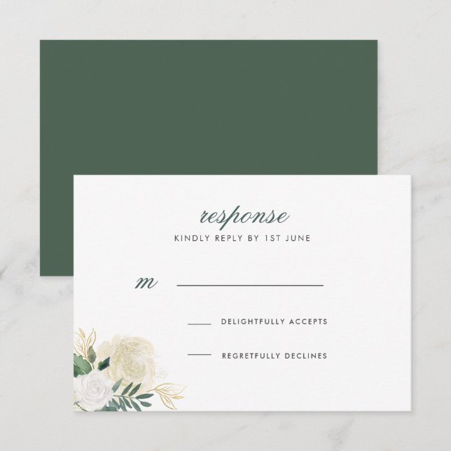 Invitation Réponse de mariage Rose Pailletée Romantique (Devant / Derrière)