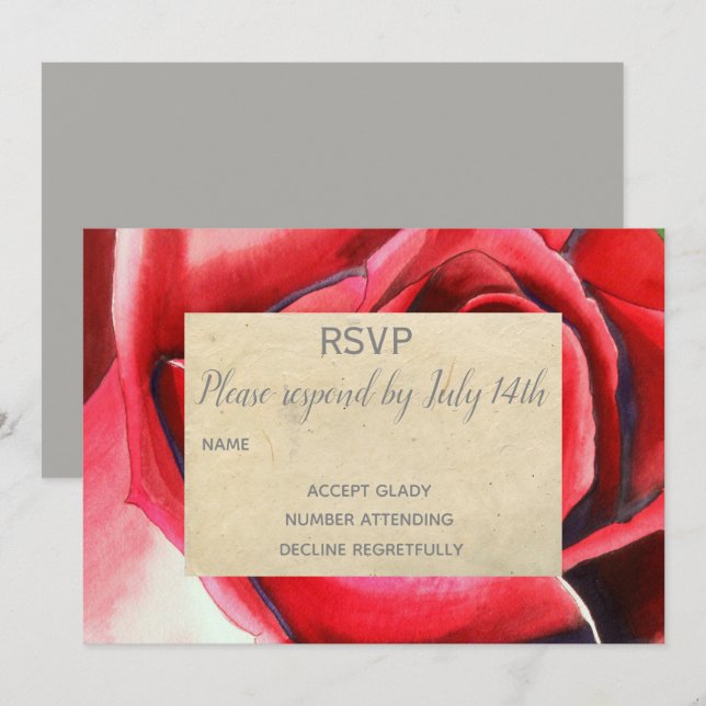 Invitation Réponse de mariage rose rouge art floral rustique (Devant / Derrière)