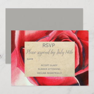 Invitation Réponse de mariage rose rouge art floral rustique
