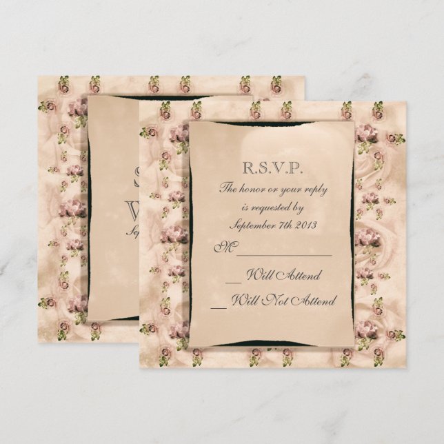 Invitation Réponse de mariage Rose Vintage (Devant / Derrière)