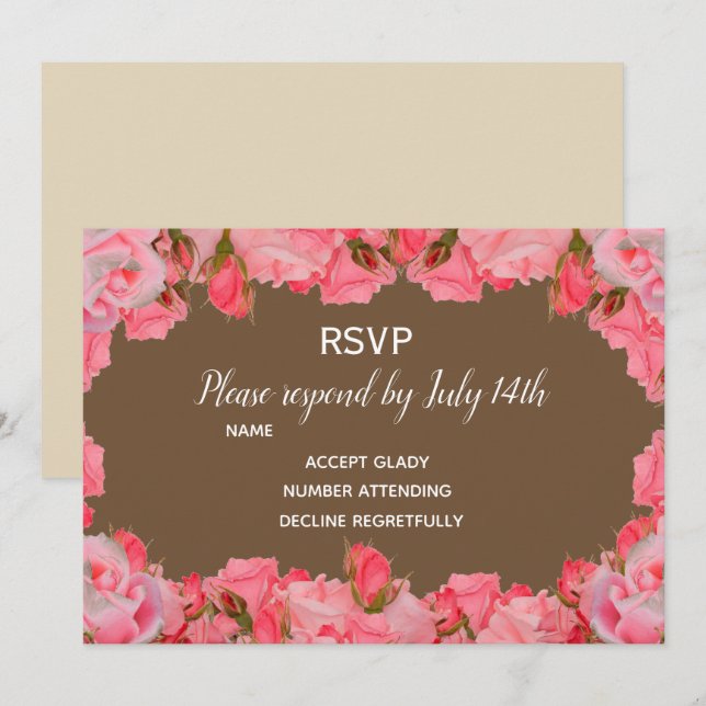 Invitation Réponse de mariage roses blush rose pays rustique (Devant / Derrière)
