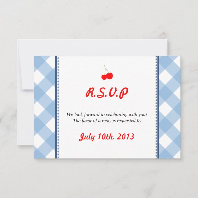 Invitation Réponse de mariage rustique de gingham bleu (Devant)