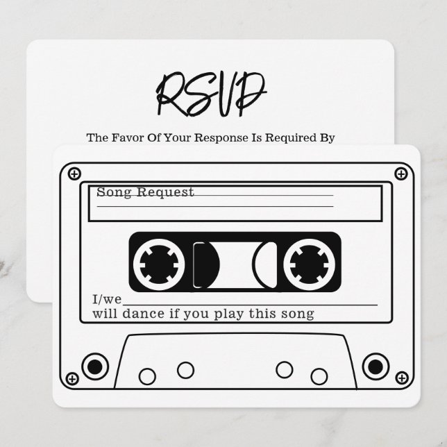 Invitation Réponse de mariage sur cassette musique rétro styl (Devant / Derrière)