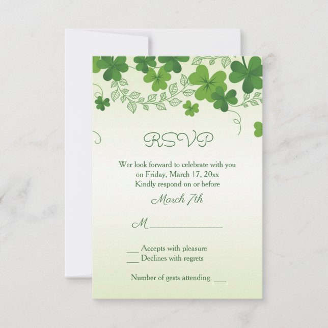 Invitation Réponse de mariage Trèfle Irlandais (Devant)