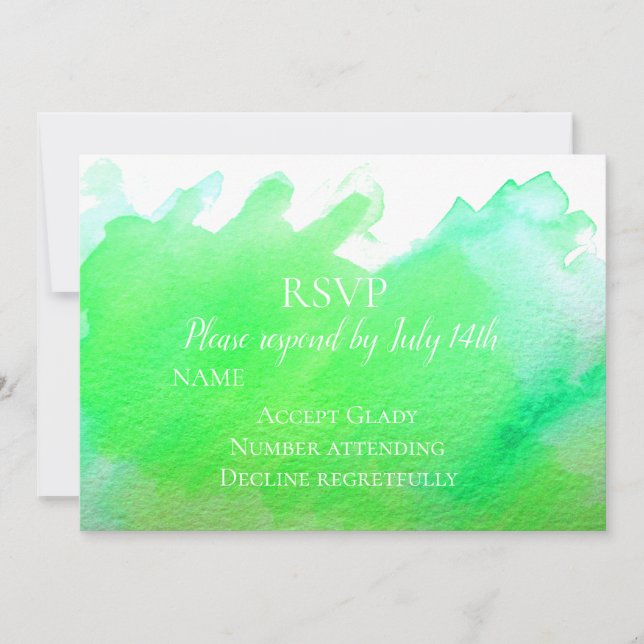 Invitation Réponse de mariage vert moderne RSVP aquarelle (Devant)