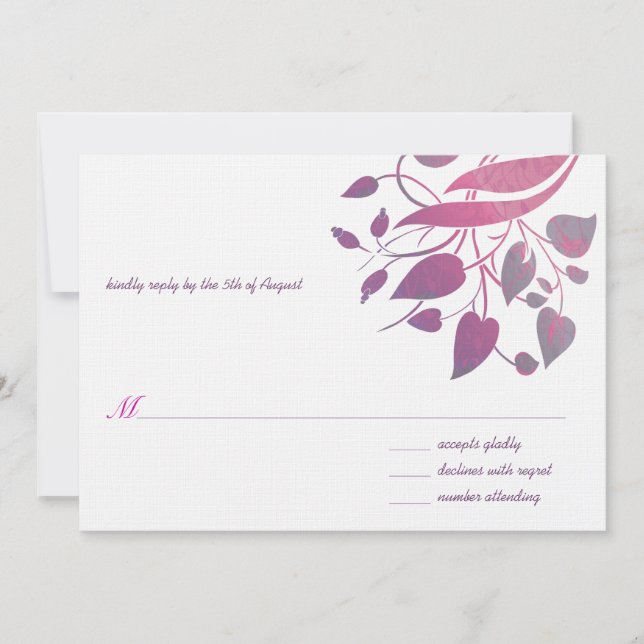 Invitation Réponse de mariage Wisteria Gris Framboise (Devant)
