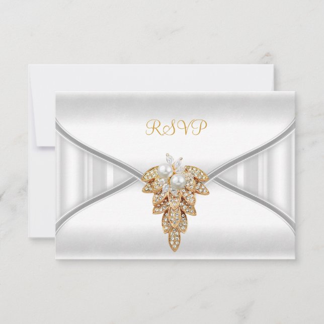 Invitation Réponse de réponse RSVP Élégant Bijou en or blanc (Devant)
