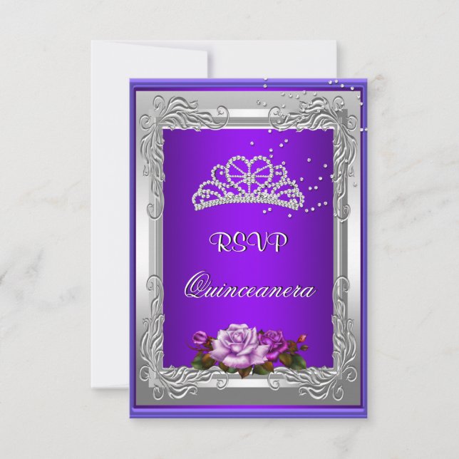 Invitation Réponse de réponse RSVP Rose Violet Argent Quincea (Devant)