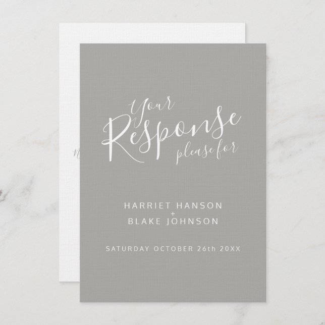 Invitation Réponse du mariage de coeur blanc gris RSVP (Devant / Derrière)