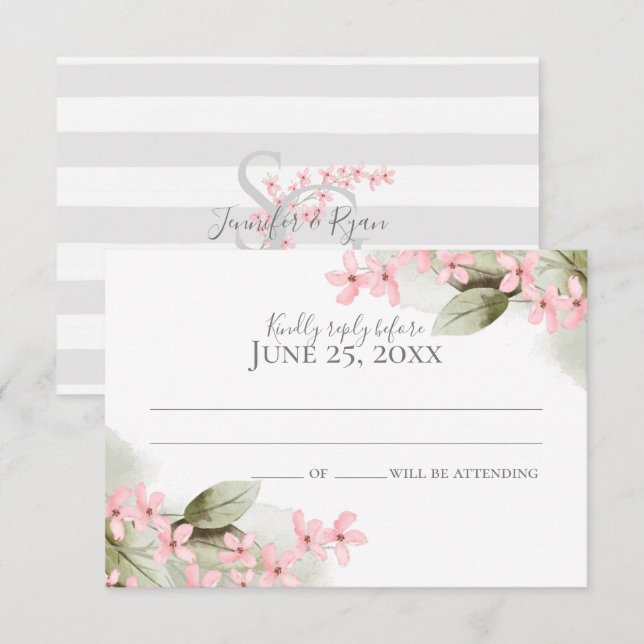 Invitation Réponse du Mariage en fleur rose (Devant / Derrière)