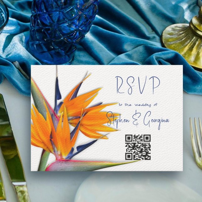 Invitation Réponse du mariage QR Code Bird of Paradise Cards (Créateur téléchargé)