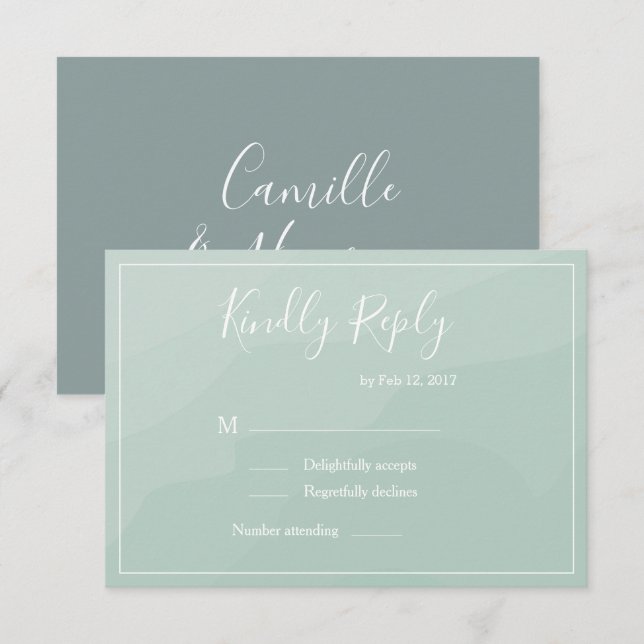 Invitation Réponse élégante de type aquarelle turquoise pour  (Devant / Derrière)