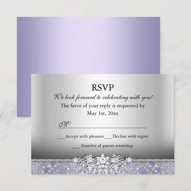 Invitation Réponse élégante diamant violet RSVP (Devant / Derrière)