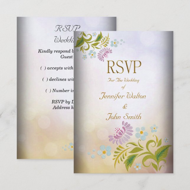 Invitation Réponse élégante événement or argent blanc (Devant / Derrière)