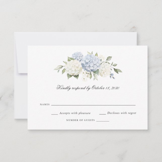 Invitation Réponse élégante florale mariage hydrangea bleu (Devant)