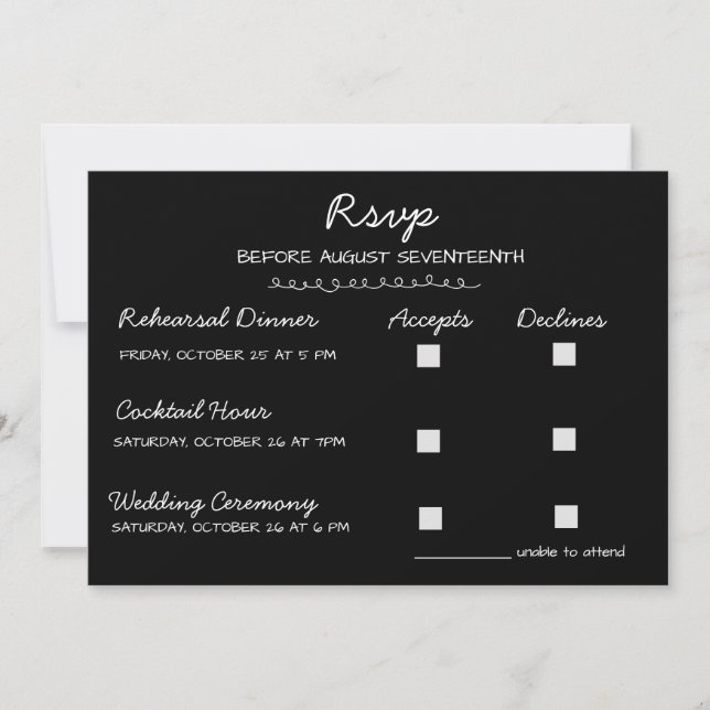 Invitation Réponse élégante manuscrite pour un mariage multi- (Devant)