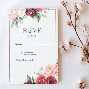 Invitation Réponse élégante rose et burgundy aquarelle floral