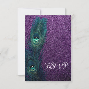 Invitation Réponse élégante violette sarcelle bleue paon Mari
