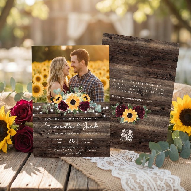 Invitation Réponse Mariage Code QR Tournesol Rustique (Créateur téléchargé)