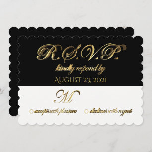 Invitation Réponse Mariage RSVP Black White Gold
