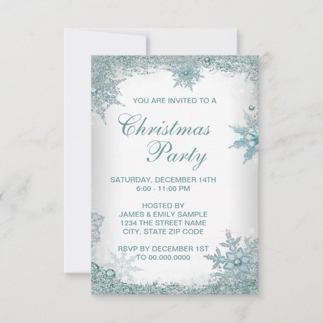 Invitation Réponse pour la fête de Noël au flocon de neige bl (Devant)