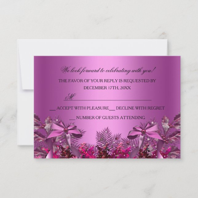 Invitation Réponse pour la soirée de Noël au feuillage rose e (Devant)