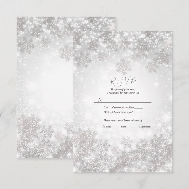 Invitation Réponse pour le Mariage Hivernal aux Flocons de Ne (Devant / Derrière)