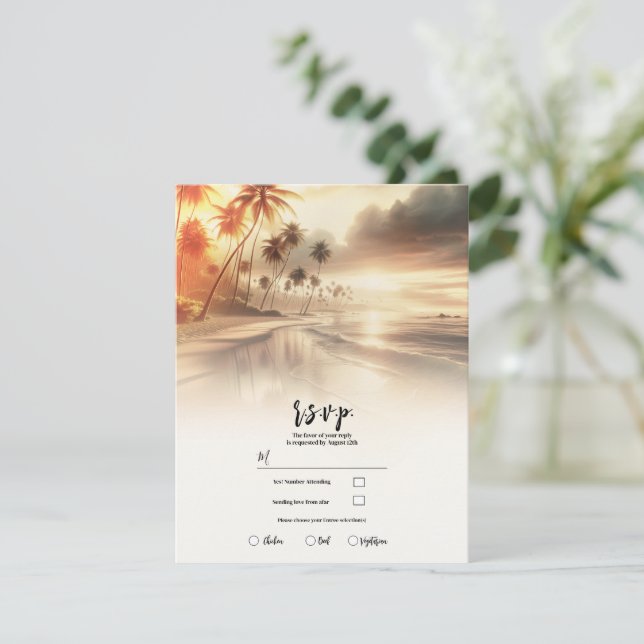 Invitation Réponse pour le mariage sur la plage au coucher de (Debout devant)