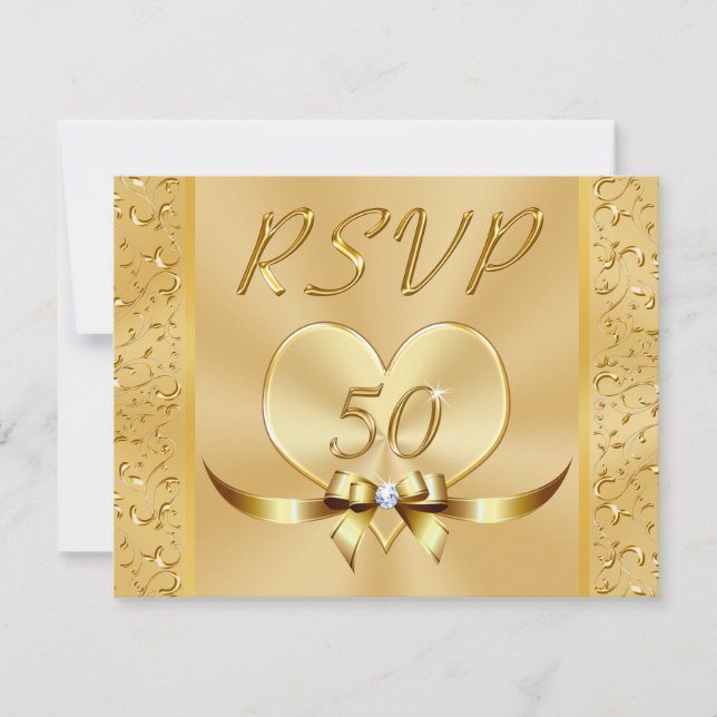 Invitation Réponse pour les 50 ans de mariage d'or avec menu (Devant)
