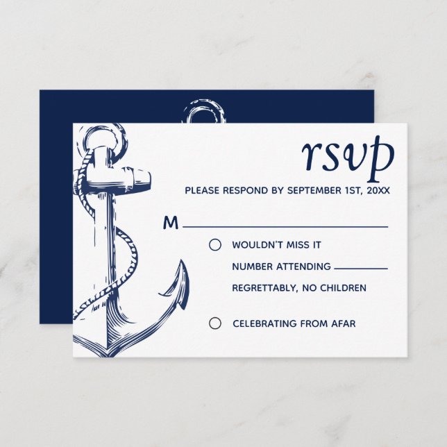 Invitation Réponse pour mariage avec ancre nautique esquisse  (Devant / Derrière)