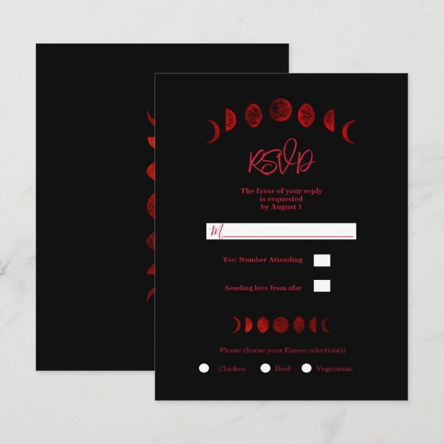 Invitation Réponse pour mariage gothique Phases de lune noire (Devant / Derrière)