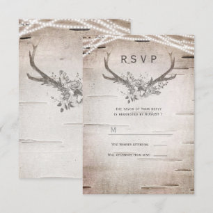 Invitation Réponse pour mariage rétro Bois de cerf rustique B
