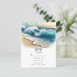 Invitation Réponse pour mariage sur la plage avec vagues de l