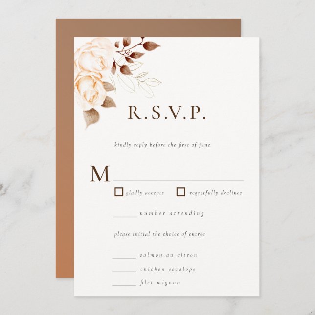 Invitation Réponse pour un mariage avec une touche florale ro (Devant / Derrière)