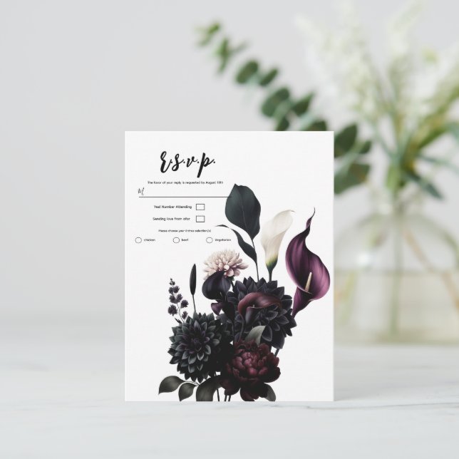 Invitation Réponse pour un mariage romantique floral blanc et (Debout devant)