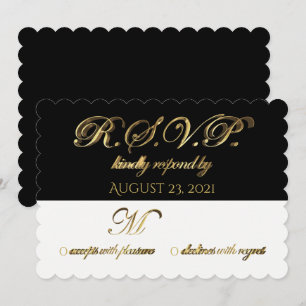 Invitation Réponse Réponse Mariage RSVP Noir Blanc Or