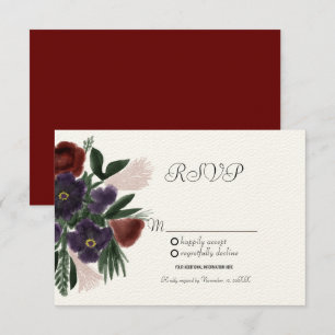 Invitation Réponse RSVP aquarelle Bourgogne botanique vintage