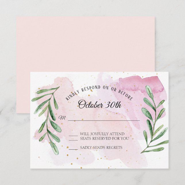 Invitation Réponse RSVP Aquarelle Moderne Feuille d'Eucalyptu (Devant / Derrière)