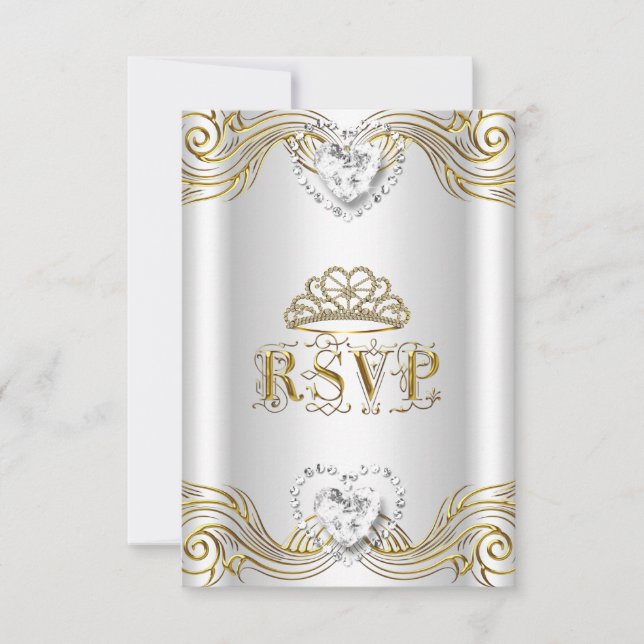 Invitation Réponse RSVP Argent Blanc Or Quinceanera (Devant)