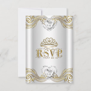 Invitation Réponse RSVP Argent Blanc Or Quinceanera